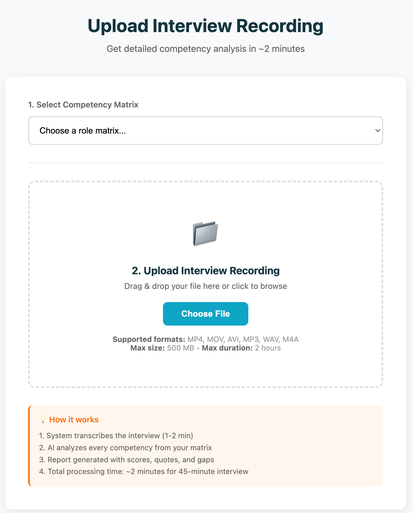 Upload Interface for interview recordings