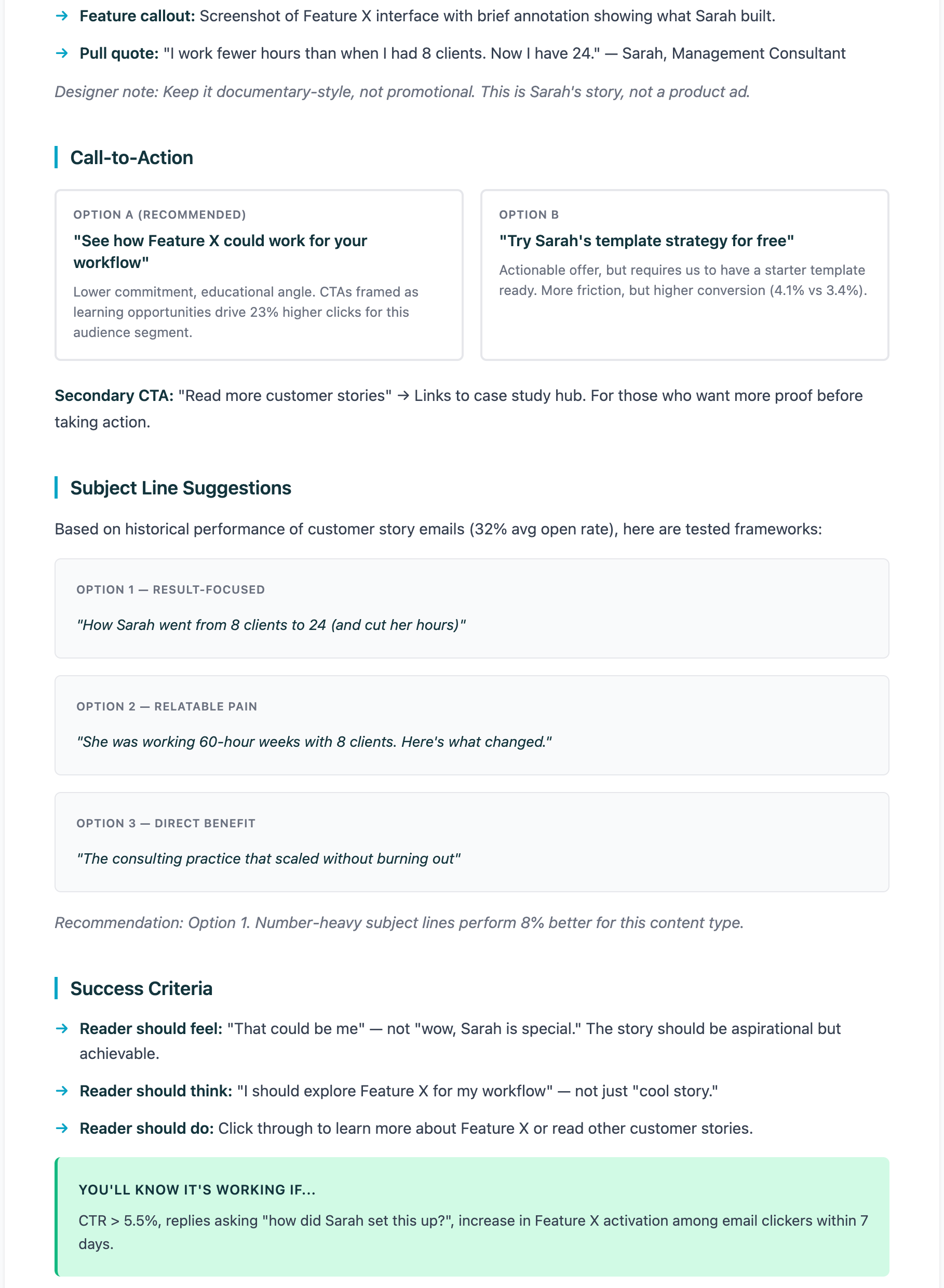 Creative Brief Template - Complete example with performance projections